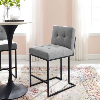 Privy Black Stainless Steel Light Gray Upholstered Counter Stool