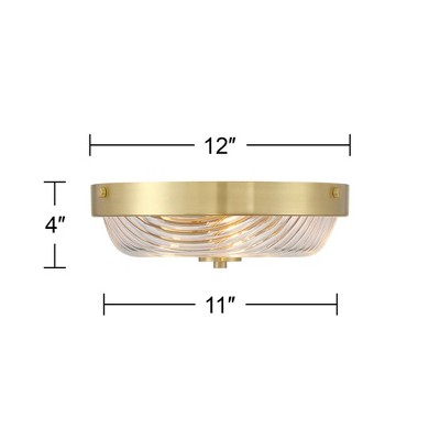 12" Round Brass and Glass Flush-Mount Ceiling Light Fixture