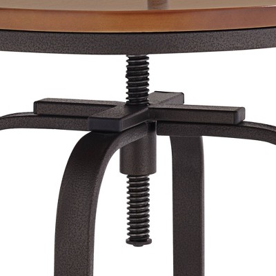 Adjustable Brown Wood and Metal Swivel Bar Stool