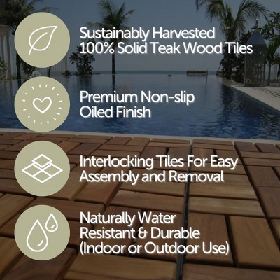 Nordic Teak 12-Slat Interlocking Outdoor Floor Tiles, 10 sq ft