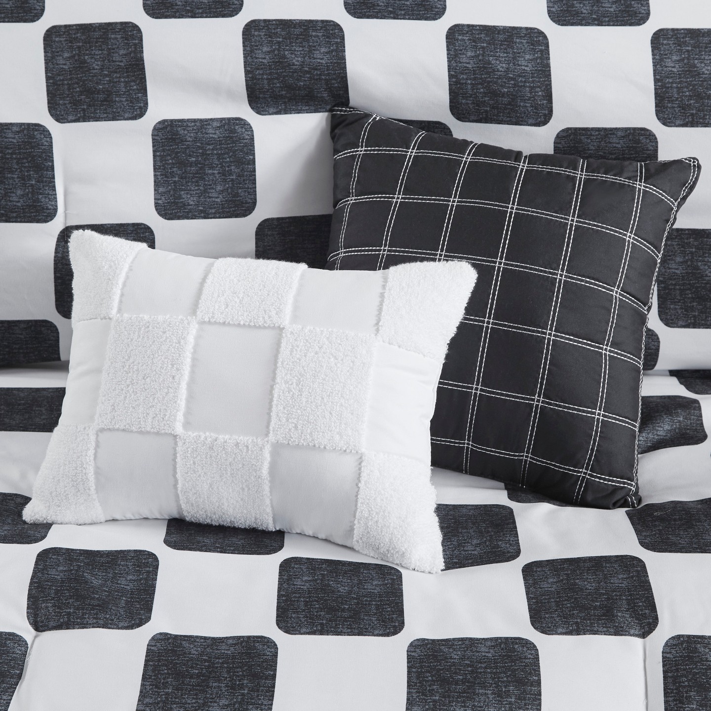 Постельное бельё Intelligent Design 5Pcs Comforter Set, Modern Bedding Set, Microfiber Bed Comforter, Black/White, цвет: Чёрный — фото 8