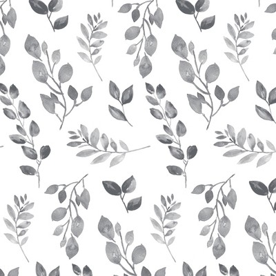 Gray and White Cotton Toddler Crib Sheet with Watercolor Leaf Design
