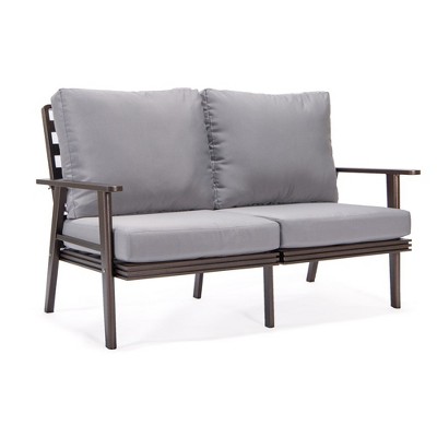 Leisuremod Walbrooke Modern Loveseat with Brown Aluminum Frame and Removable Cushions