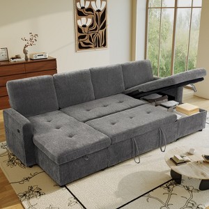Vipbear 4 Seat Modular Sofa with Adjustable Backrest/2 Storage Seats U Shaped Sectional Sleeper Sofa with Pull Out Bed,Comfy Couch Tool-Free Assembly - 1 of 4