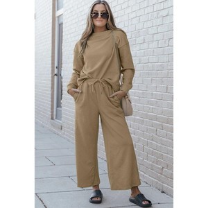 I am a Fashion Junky Double Take Full Size Textured Long Sleeve Top and Drawstring Pants Set - 1 of 4