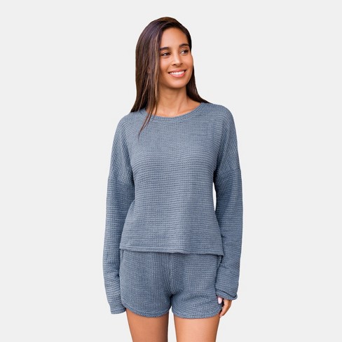 Women's Slate Waffle Knit Long Sleeve Top & Shorts Pajama Set - Cupshe :  Target