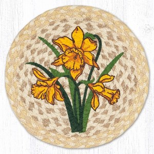 Earth Rugs Daffodil Printed Round Trivet – 10" Braided Jute Hot Pad - 1 of 3