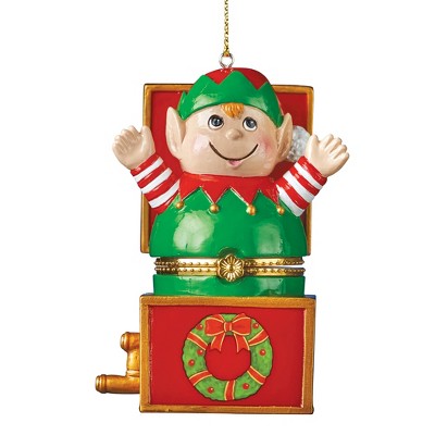 Collections Etc Charming Jack-In-The-Box Trinket Christmas Ornament