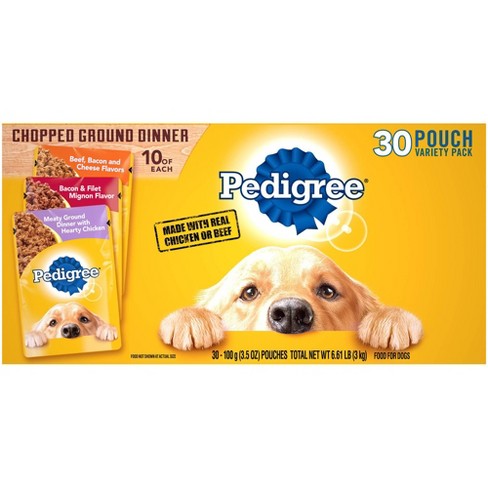 Pedigree Pouch Chopped Ground Dinner Beef Bacon Chicken Wet Dog Food 3 5oz 30ct Variety Pack Target