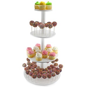 Darware Cake Pop / Cupcake Stand; White Wooden Dessert Tiered Display for Parties and Special Events - 1 of 4