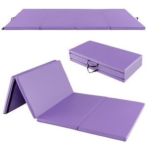 Costway 8' x 4' x 2'' Folding Gymnastics Mat Tumbling Exercise PU Leather Cover for Yoga Purple\Blue\Pink - 1 of 4