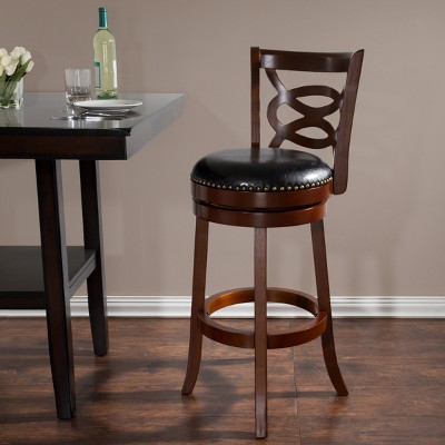 Hastings Home 30" Swivel Bar Stool In Wood and Leather Finish - Brown, Black