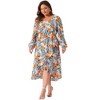 Agnes Orinda Women's Plus Size Floral Printed V Neck Long Sleeve Tiered Ruffle Hem Midi Flowy A-Line Dresses - 3 of 4