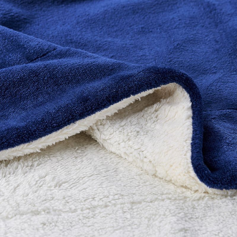 Poly Fleece - Oversized Plush Woven Polyester Faux Shearling Fleece Solid Color Throw - Breathable by Hastings Home (Midnight and White), 2 of 9