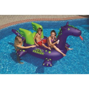 Swimline 89" Water Sports Inflatable Sea Dragon Swimming Pool Ride-On 2-Person Float Toy - Purple/Green - 1 of 3