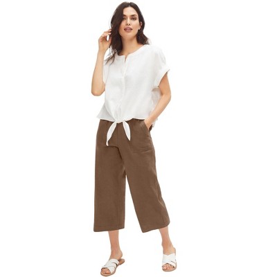 Ellos Women's Plus Size Linen Blend Drawstring Capris - 22, Brown : Target