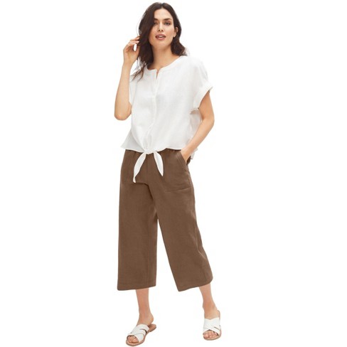 Dyegold Capris For Women Casual Summer Cotton Linen Cropped Pants Elastic  Waist Drawstring Plus Size Capris With Pockets 