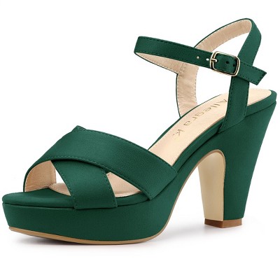 Allegra K Women's Platform Chunky Heels Slingback Sandals Green 9