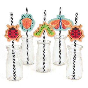 Big Dot of Happiness Buggin' Out - Paper Straw Decor - Bugs Birthday Party Striped Decorative Straws - Set of 24 - 1 of 4