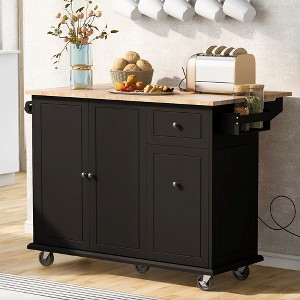 Kitchen Island with Drop Leaf, 53.9" Kitchen Island Cart on Wheels, Rolling Kitchen Cart Table with 2 Drawers for Dining Room Kitchen - 1 of 4