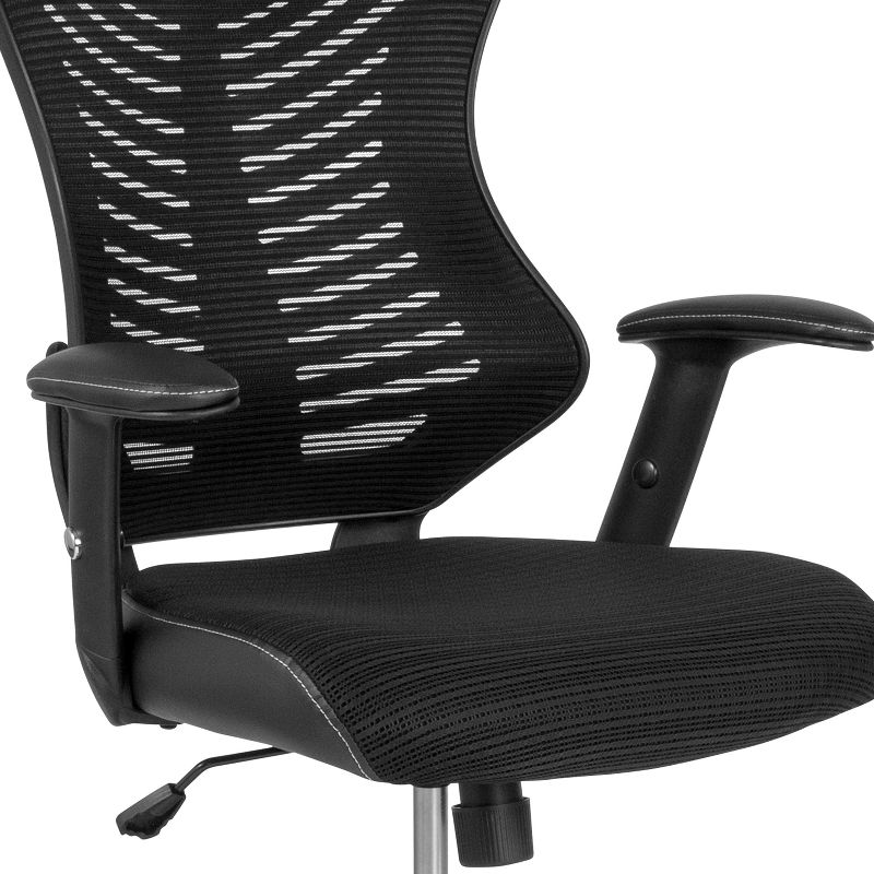 Flash Furniture High Back Designer Black Mesh Drafting Chair with LeatherSoft Sides and Adjustable Arms, 6 of 12