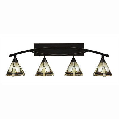 Toltec Lighting Bow 4 - Light Vanity in  Black Copper with 7" Zion Art Glass Shade