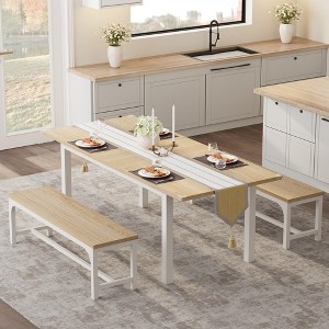 63-inch Expandable Dining Table Set for 4¨C8 with 2 Benches & 2 Stools, Space-Saving Wooden Kitchen & Dining Room Table Set for Small Spaces - 1 of 4