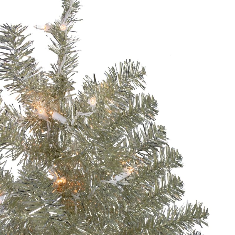 Northlight 3' Metallic Platinum Artificial Tinsel Christmas Tree - Clear Lights, 3 of 7