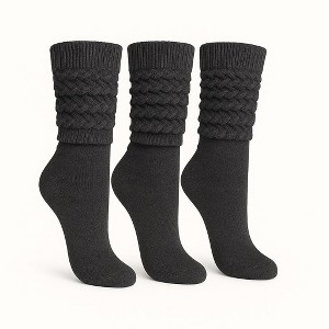 Women’s Slouch Socks Cotton Slouchy Knee-High Boot Socks 3 Pairs Scrunch Breathable Extra Long All-Season Comfort - 1 of 4