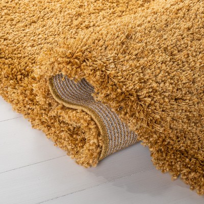 Gold 4' Square Shag Synthetic Non-Slip Area Rug