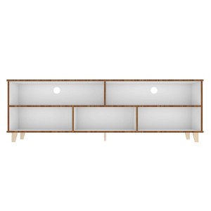Warren TV Stand for TVs up to 65" Dark Brown - Manhattan Comfort: Splayed Oak Legs, Pine Wood, Open Shelving - 1 of 4