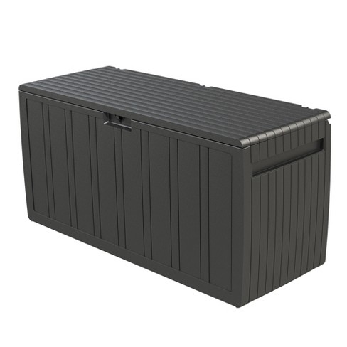 Ram Quality Products Plastic 90 Gal Outdoor Locking Storage Bin Deck Box, Gray