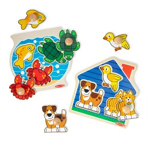 Melissa & Doug Animals Jumbo Knob Wooden Puzzles Set - Fish and Pets 6pc: Educational Toys for Fine Motor Skills - 1 of 4