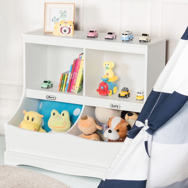 Costway Children's Multi-Functional Bookcase Toy Storage Bin Kids Floor Cabinet GreyWhite, 5 of 13