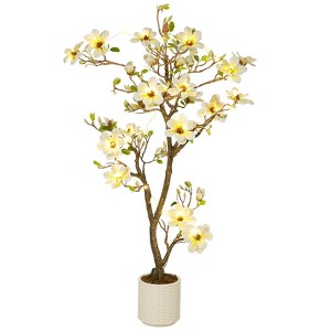homfan Faux Magnolia Plants Artificial Flower Trees Fake Plants for Yard Patio Home Office Arrangement Decor Indoor Outdoor Artificial Magnolia Tree - 1 of 4