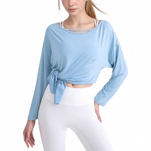 Anna-Kaci Active Women's Long Sleeve Pullover Top with Cutout Scoop Neck and Side Slit Hem - 1 of 4