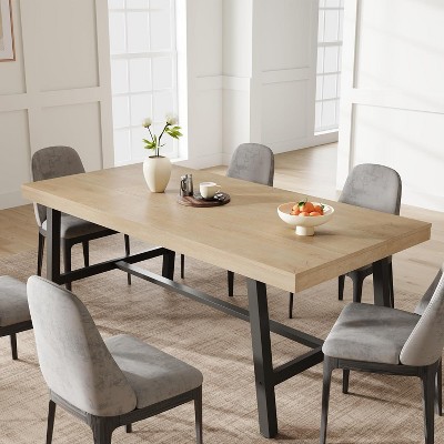Rustic Wood Dining Table for 6-8 People with Sturdy Black Metal Legs, Industrial Rectangle Design, Perfect for Kitchen, Dining Room, Living Room