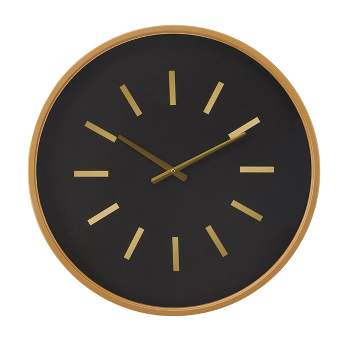 24"x24" Metal Wall Clock with Gold Accents Black - Olivia & May