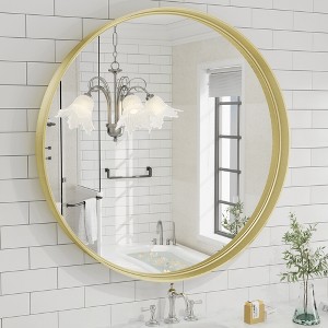 Apmir Round High Quality Aluminum Alloy Framed French Cleat Mounted Wall Decor Bathroom Vanity Mirror in matte black with 5-Year Warranty - 1 of 4