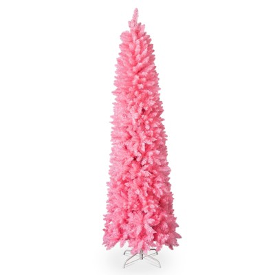 Christmas Tree Artificial Pencil Christmas Tree Pink Hinged Unlit Christmas Pine Tree Slim Tall Shape for Indoor Holiday Decor Home Office Display