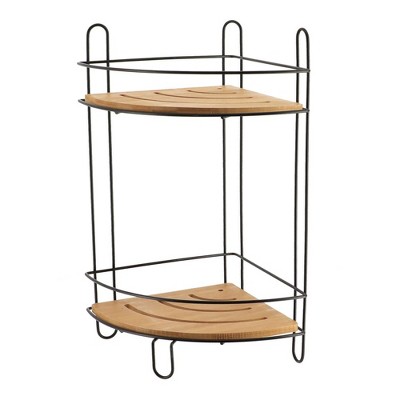 Evideco French Home Goods Corner Bathroom Organizer with 2 Shelves – Bamboo and Metal Storage Tower
