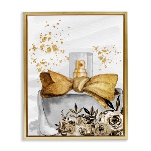 Stupell Industries Glitzy Floral Perfume Bottle Speckled Glam Design Black Floater Framed Canvas Wall Art - 1 of 4