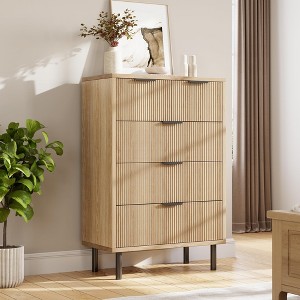 EcoSummer Natural Wave Fluted 5-Drawer Dresser, Modern Wood Chest with Wide Drawers & Anti-Tip Device, Oak Finish - 1 of 4