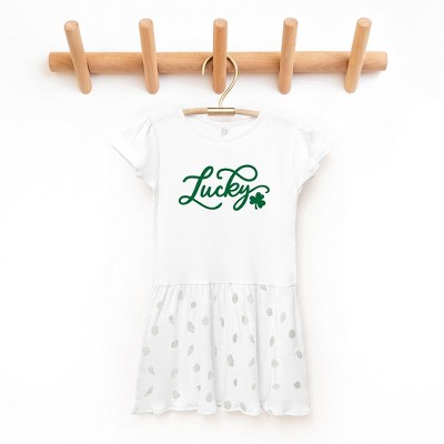 The Juniper Shop Cursive Lucky Clover Toddler Graphic Dress