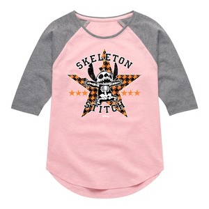 Girls' - Lilo and Stitch - Skeleton Stitch Shirt Tail Raglan Graphic T-shirt - 1 of 4