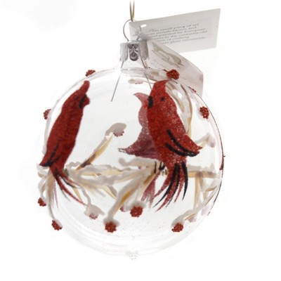 Golden Bell Collection 3.25" Clear Ball With Cardinals Ornaments Red Birds  -  Tree Ornaments