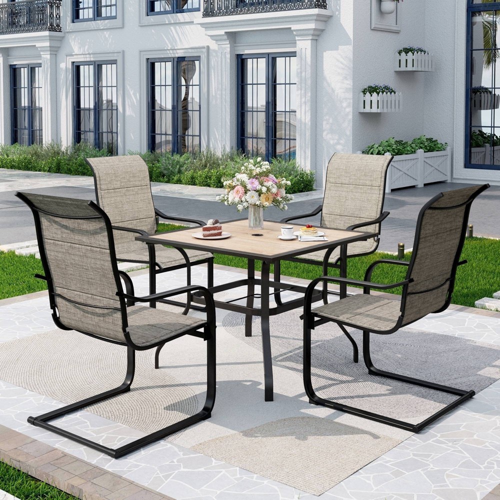 Photos - Dining Table Patio Set with Steel Table with 1.57" Umbrella Hole & Metal Padded Sling C