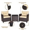 Tangkula 3PCS Wicker Cushioned Conversation Set Outdoor Rattan Furniture w/Beige/Red/Black/Navy/Off White/Turquoise  Cushions - 4 of 4