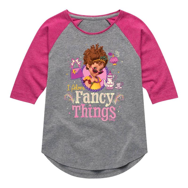 Girls' Fancy Nancy 'I Adore Fancy Things' Three Quarter Raglan Graphic T-Shirt - Fuchsia Pink/Heather Gray, 1 of 2