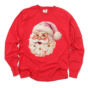Santa Face Textured Paint - Women's Garment Dyed Long Sleeve Graphic T-Shirt - 1 of 4